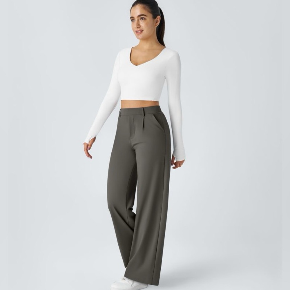HALARA Olive Wide Leg Dress Pants